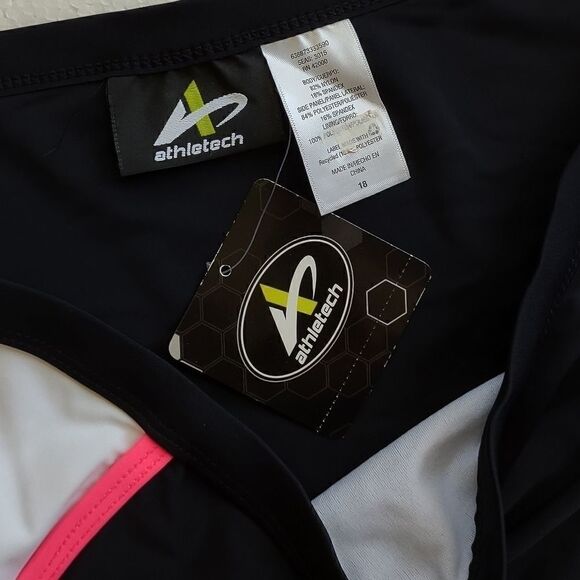 New Athletech Black White Swim Bottom Bikini Hot‎ Pink Trim Szs 12, 16 - Picture 3 of 3